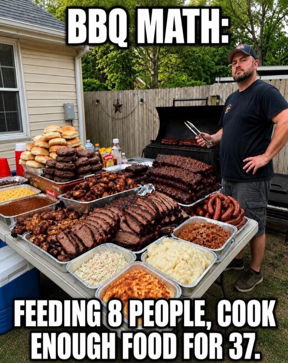 BBQ MATH: FEEDING 8 PEOPLE, COOK ENOUGH FOOD FOR 37.