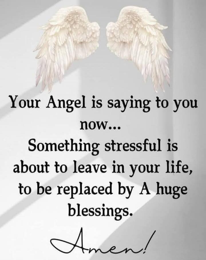 Your Angel is saying to you now... Something stressful is about to leave in your life, to be replaced by A huge blessings. Amen!
