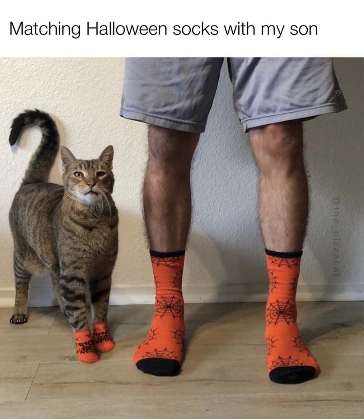 Matching Halloween socks with my son