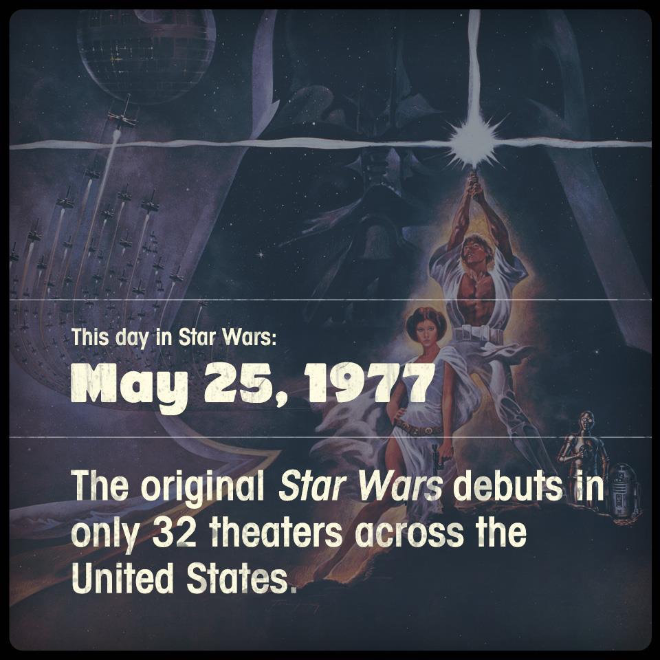 s Al This day in Star Wars May 25 191f Lo The original Sfar Wars debuts in only 32 theaters across the United States
