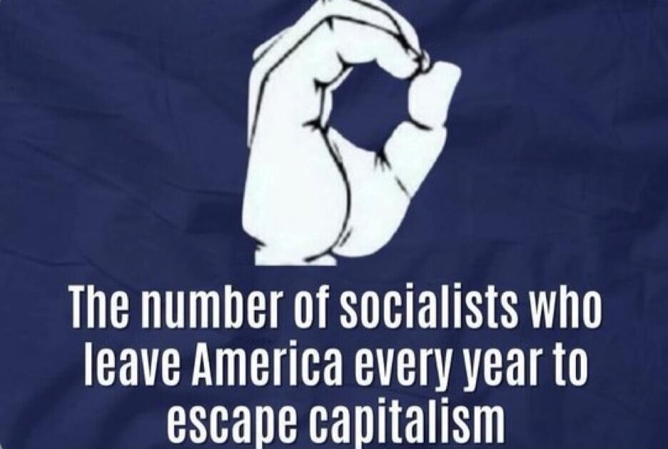 The number of socialists who leave America every year to escape capitalism