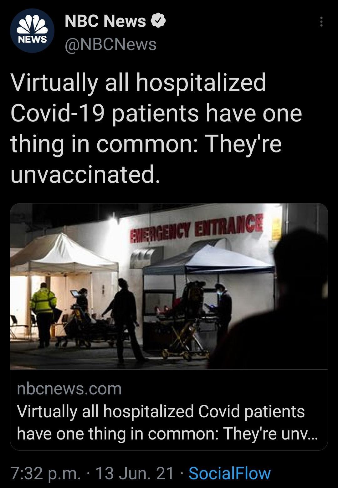 o7 NBC News NEWS NBCNews Virtually all hospitalized Covid 19 patients have one thing in common Theyre unvaccinated nbcnewscom Virtually all hospitalized Covid patients have one thing in common Theyre unv VAR V2 o 0 d I RS N V1 W70 BRI Vo Tl 1 o