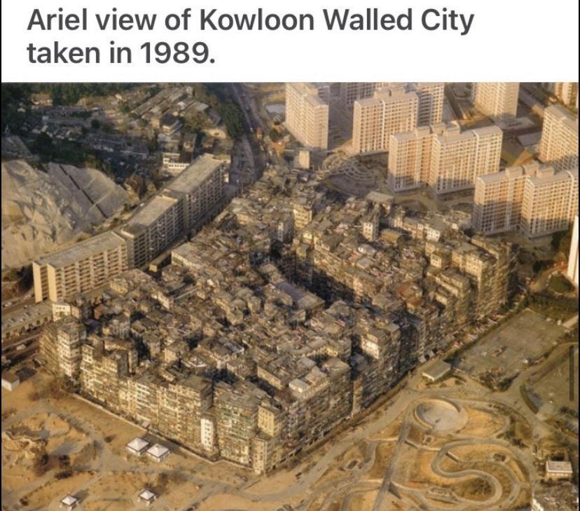 Ariel view of Kowloon Walled City taken in 1989