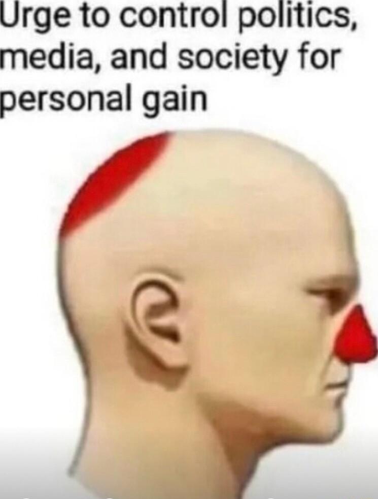 Urge to control politics media and society for personal gain S