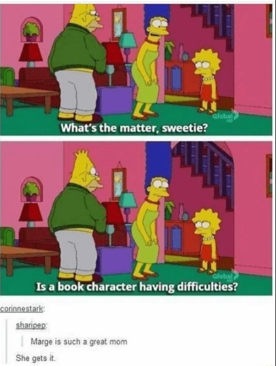 Whats the matter sweetie Is a book character having difficulties
