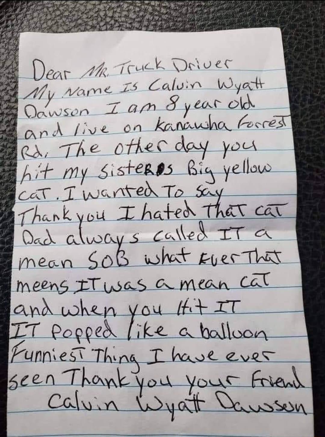 DCmr 1 Teueck Vet e wane Z5 Caloin Wyat Oclwsson T am year ol AnA_five on kancwdha Feeces The otheC day you hit my Sisterss Biq yellow cab T wmvelra Sy o Thank you Iicd e Oad alwoy s caled TT Mmean So what yecThaY meens IT sas O mean el aph whep you AXIT T Pogped ike a bolloon FumniesT The e T havoe eves