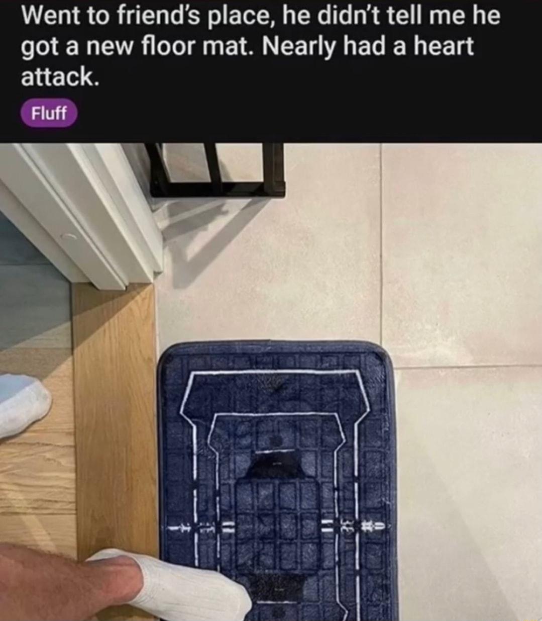 Went to friends place he didnt tell me he got a new floor mat Nearly had a heart