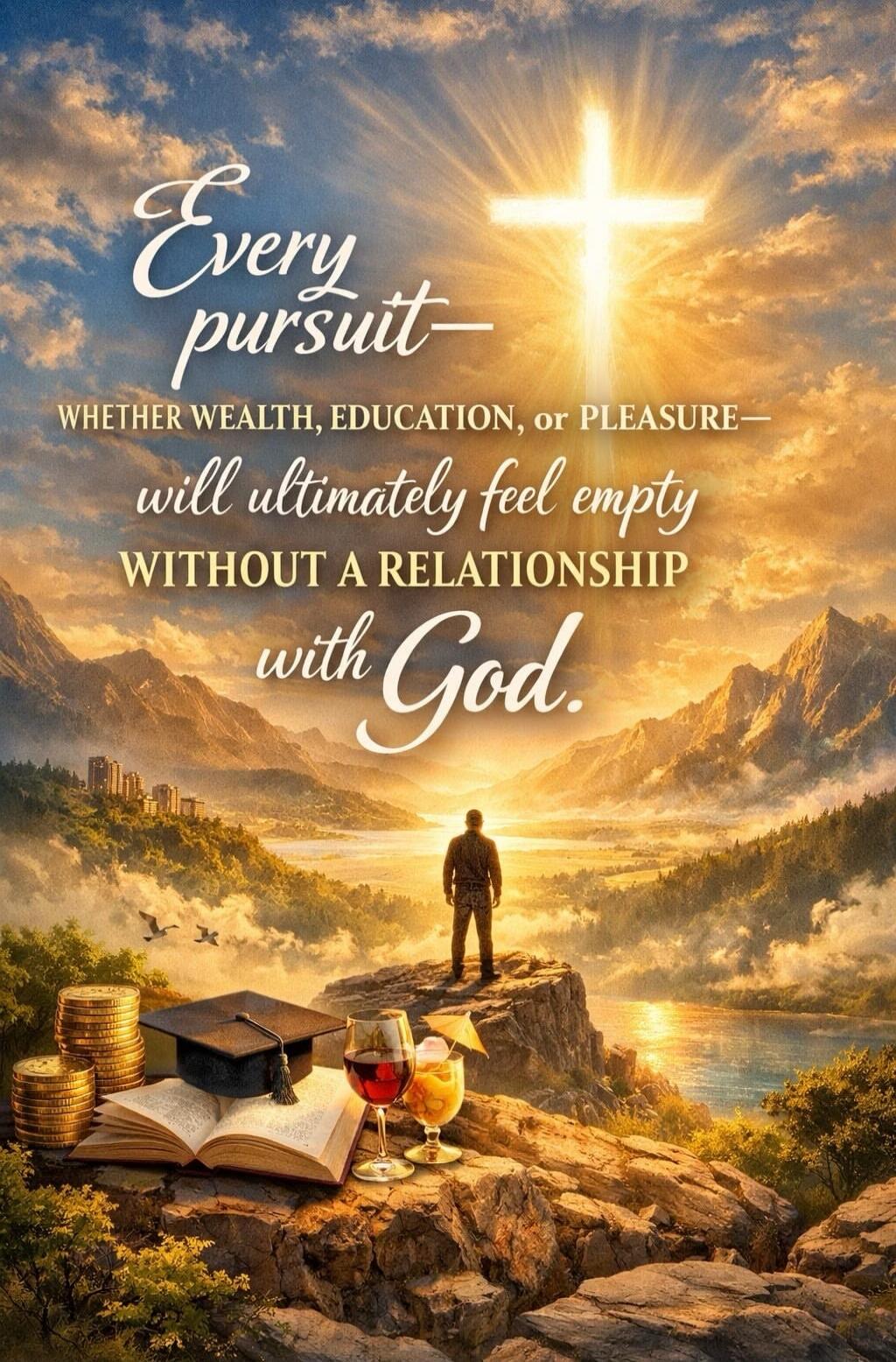 Every pursuit— WHETHER WEALTH, EDUCATION, OR PLEASURE— will ultimately feel empty WITHOUT A RELATIONSHIP with God.