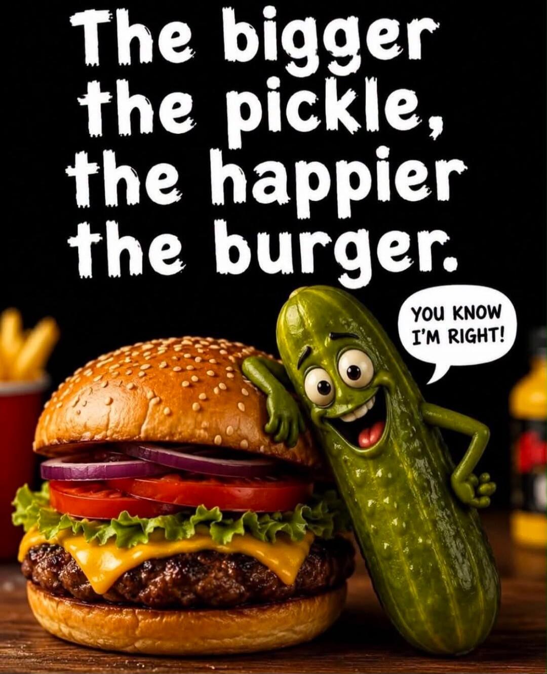 The bigger the pickle, the happier the burger. YOU KNOW I'M RIGHT!