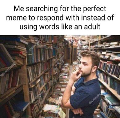 Me searching for the perfect meme to respond with instead of using words like an adult