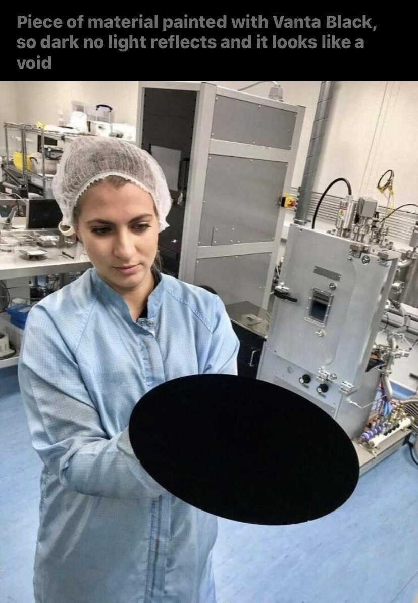 rDamnthatsinteresting uMagnetrongs Sh Lreddt oin Piece of material painted with Vanta Black so dark no light reflects and it looks like a void