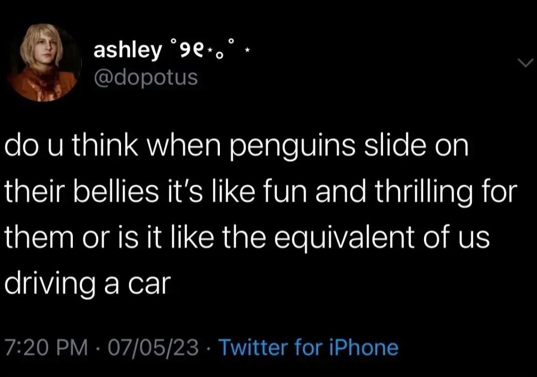 ESVAET S 89 dopotus do u think when penguins slide on LA T R VaTale Rialgllllglefold them or is it like the equivalent of us driving a car 720 PM 070523 Twitter for iPhone