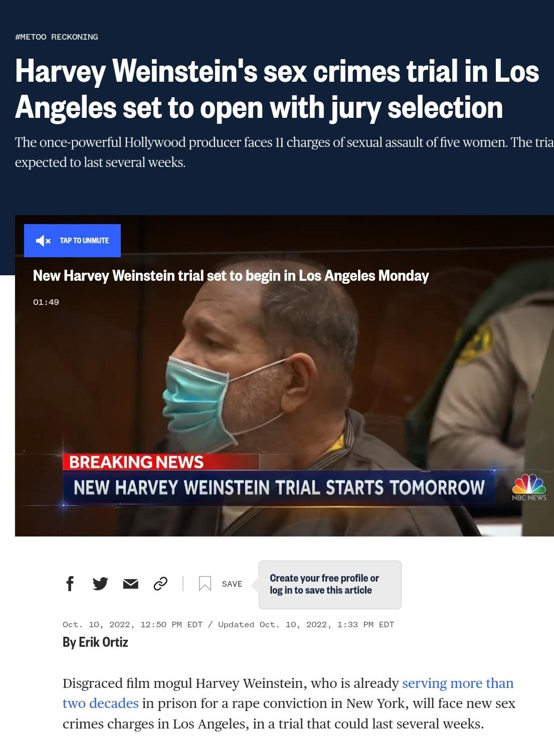 Harvey Weinsteins sex crimes trial in Los Angeles set to open with jury selection The onceposserfl Hollywood prodcer fces 1 charges ofsexual assaul offive women The tra expected 0 astseveral weeks e New Harvey Weinstein trial et 9 begin in Los Angeles Monday BREAKING NEWS NEW HARVEY WEINSTEIN TRIAL STARTS TOMORROW ll