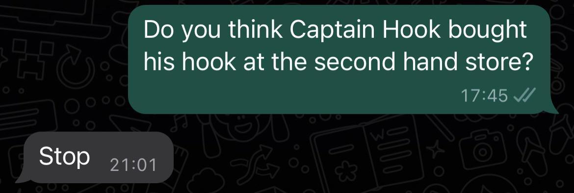 Do you think Captain Hook bought his hook at the second hand store 1745 v Stop 5101