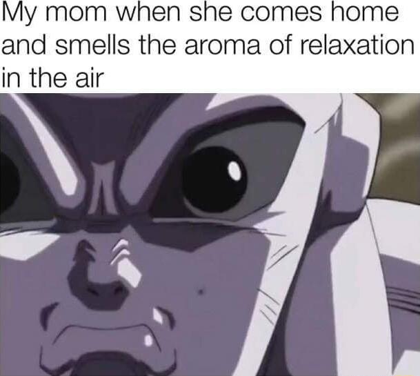 My mom when she comes home and smells the aroma of relaxation in the air