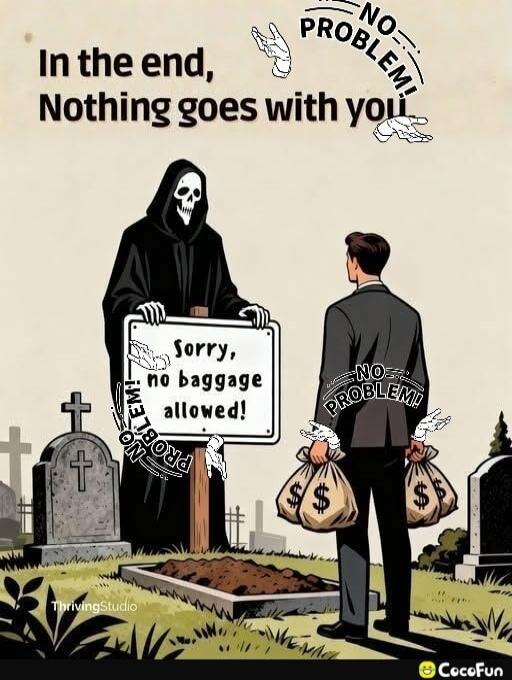 In the end, Nothing goes with you. Sorry, no baggage allowed! NO PROBLEM!