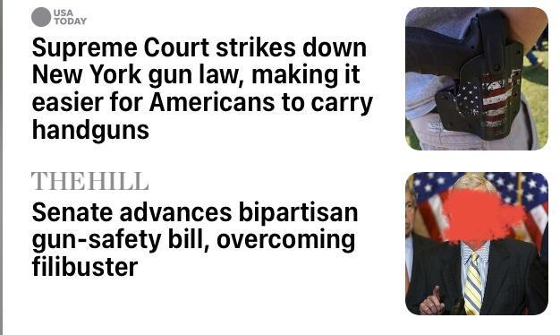 1 Supreme Court strikes down New York gun law making it easier for Americans to carry handguns THEHILI Senate advances bipartisan gun safety bill overcoming filibuster