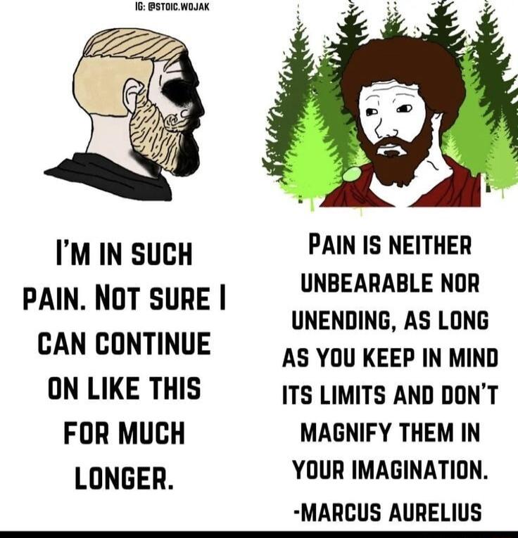 B BeTmC M IM IN SUCH PAIN IS NEITHER PAIN NOT SURE UNBEARABLE NOR UNENDING AS LONG CAN CONTINUE AS YOU KEEP IN MIND ON LIKE THIS ITS LIMITS AND DONT FOR MUCH MAGNIFY THEM IN LONGER YOUR IMAGINATION MARCUS AURELIUS