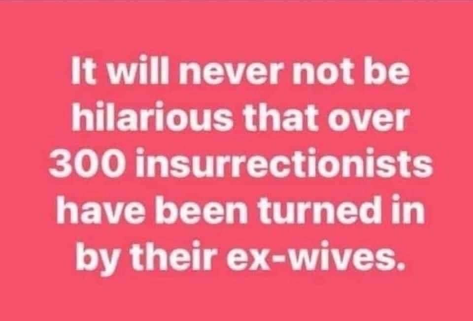 It will never not be LET TR BT 300 insurrectionists have been turned in by their ex wives