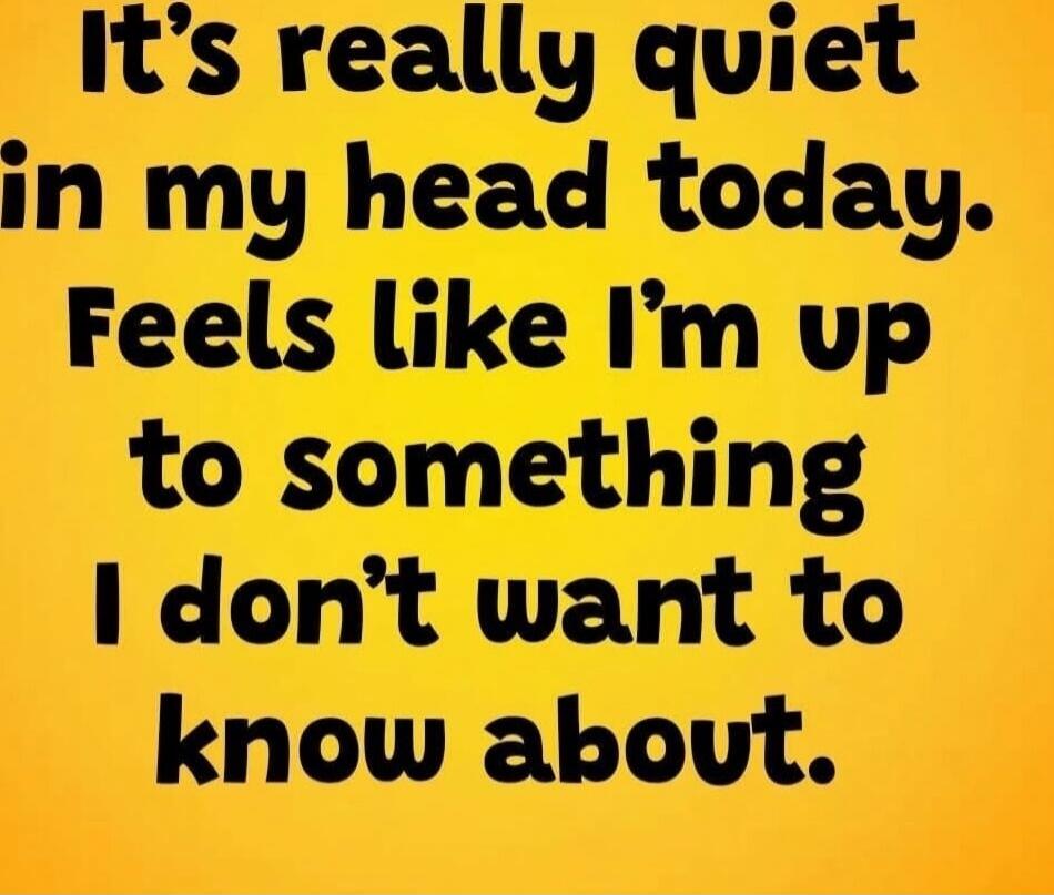 It's really quiet in my head today. Feels like I'm up to something I don't want to know about.