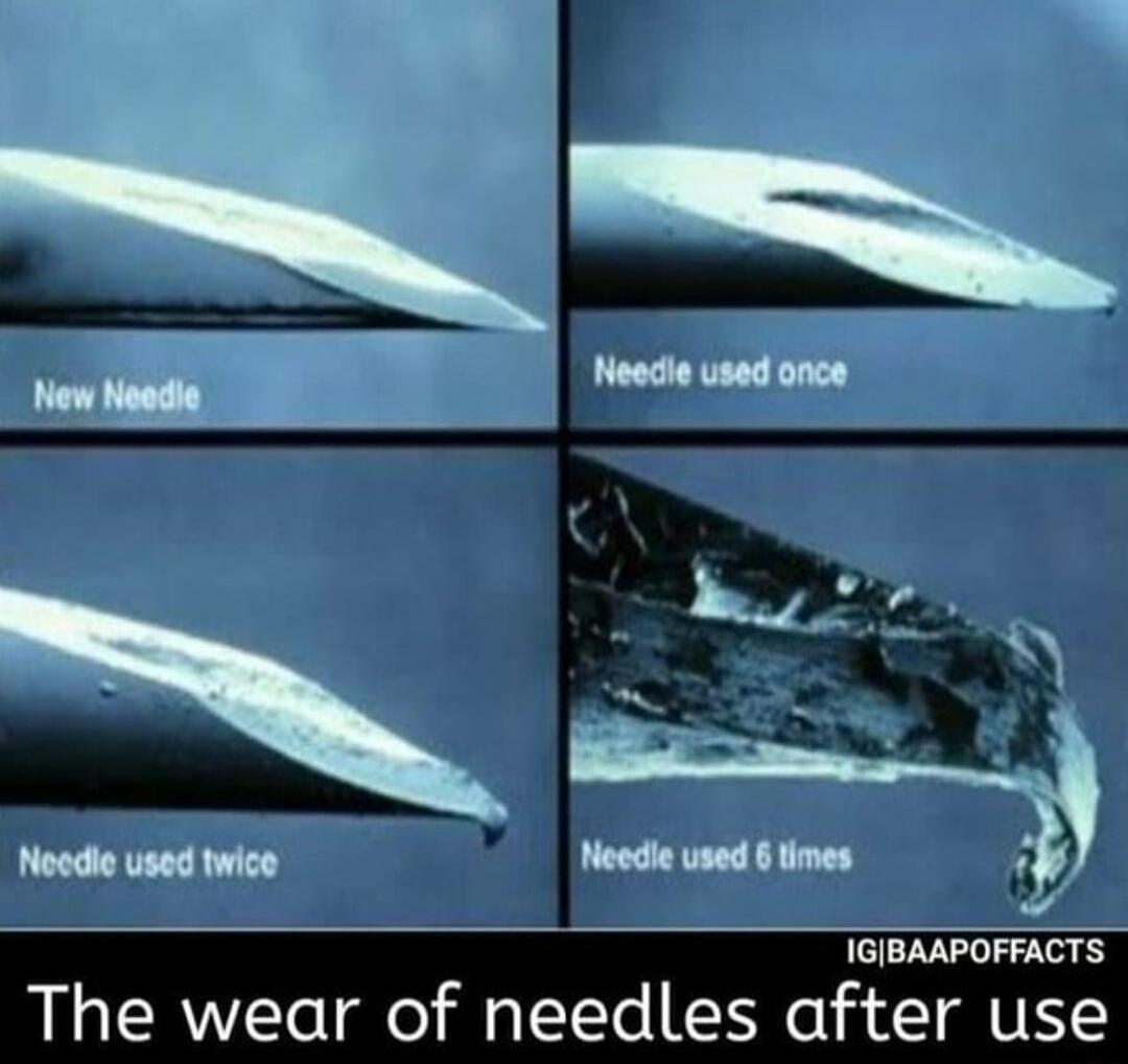 1GIBAAPOFFACTS The wear of needles after use