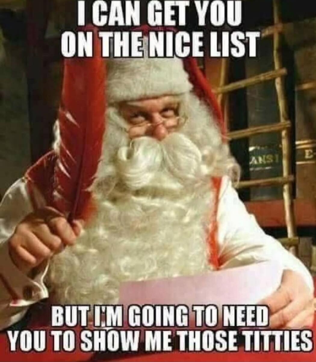 I CAN GET YOU ON THE NICE LIST BUT I'M GOING TO NEED YOU TO SHOW ME THOSE TITTIES