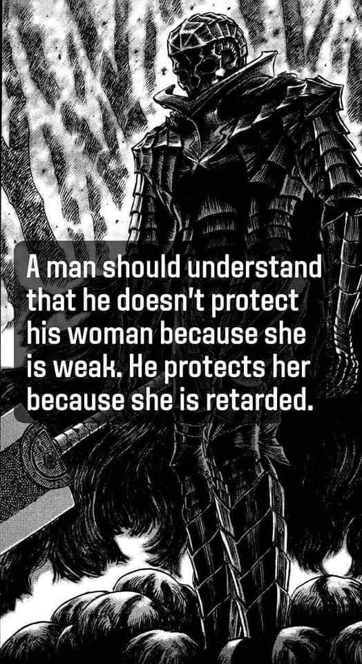 ol his woman because she is weak He protects her because she is retarded i i that he doesnt protect S5y o N