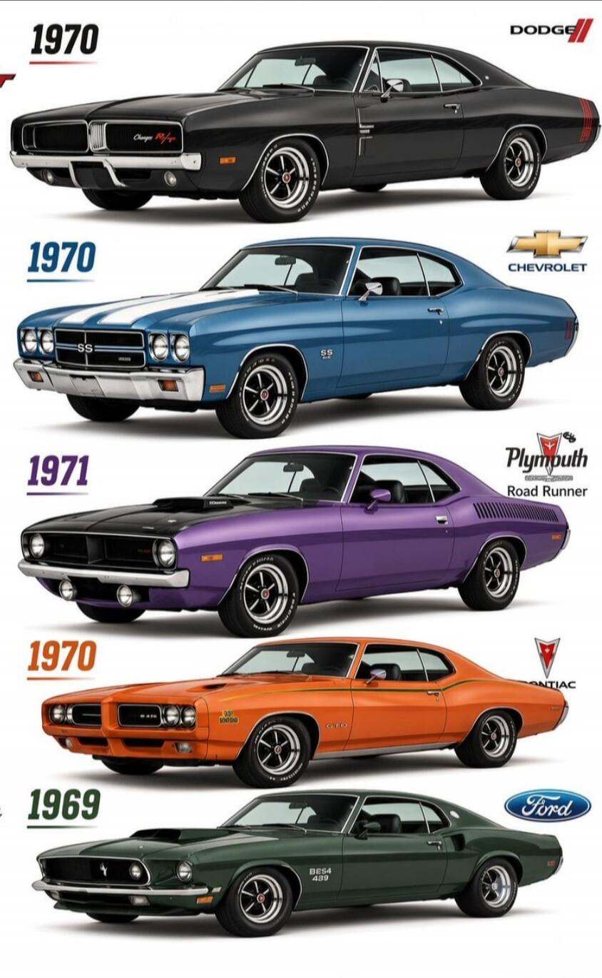 1970 Dodge Charger R/T 1970 Chevrolet SS 1971 Plymouth Road Runner 1970 Pontiac GTO 1969 Ford Mustang BES4 439