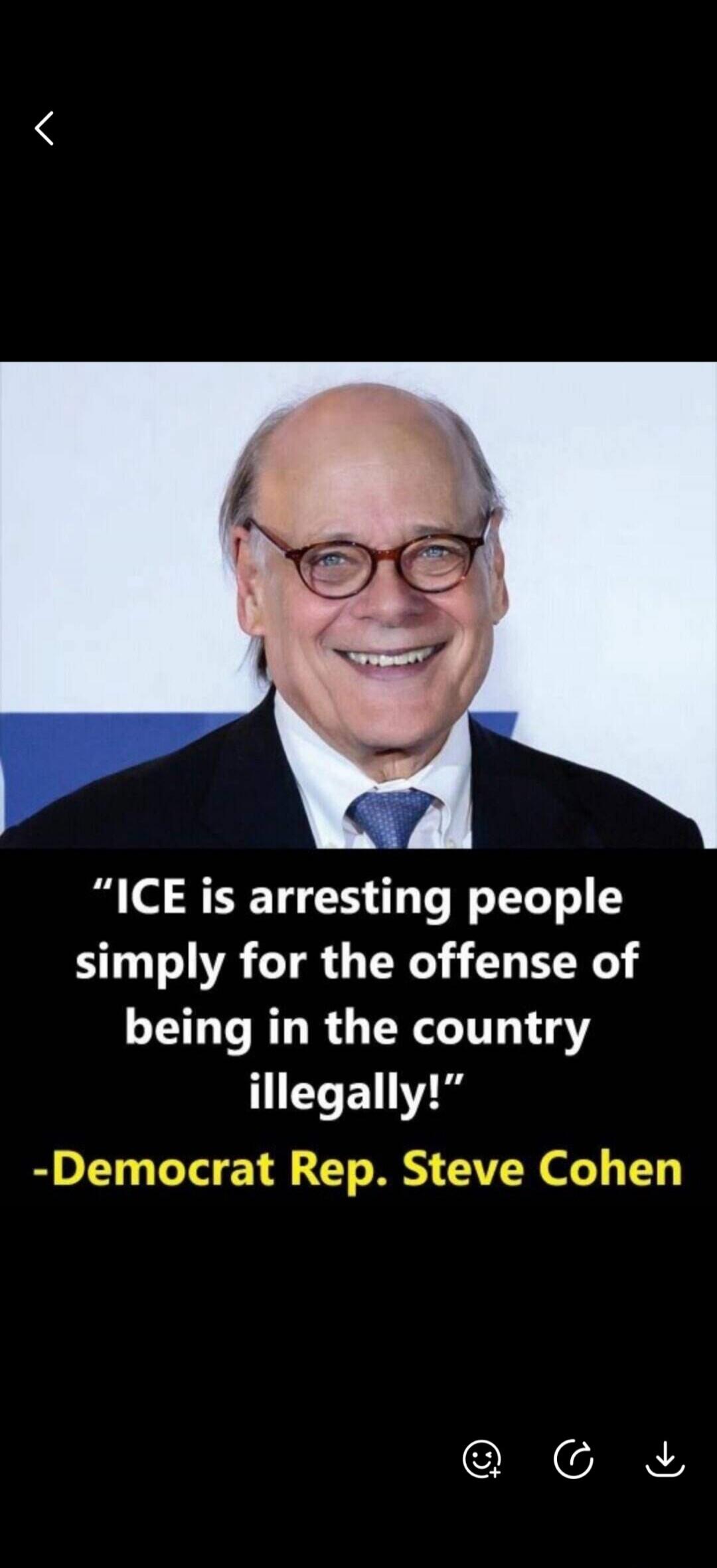 ICE is arresting people simply for the offense of being in the country illegally! -Democrat Rep. Steve Cohen