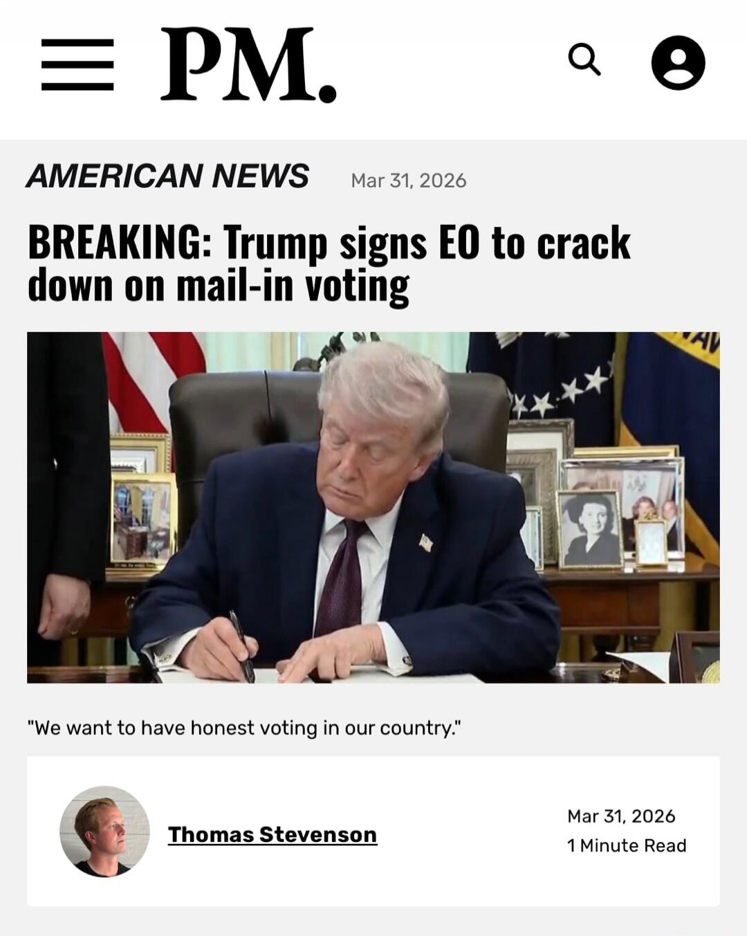 BREAKING: Trump signs EO to crack down on mail-in voting. We want to have honest voting in our country.