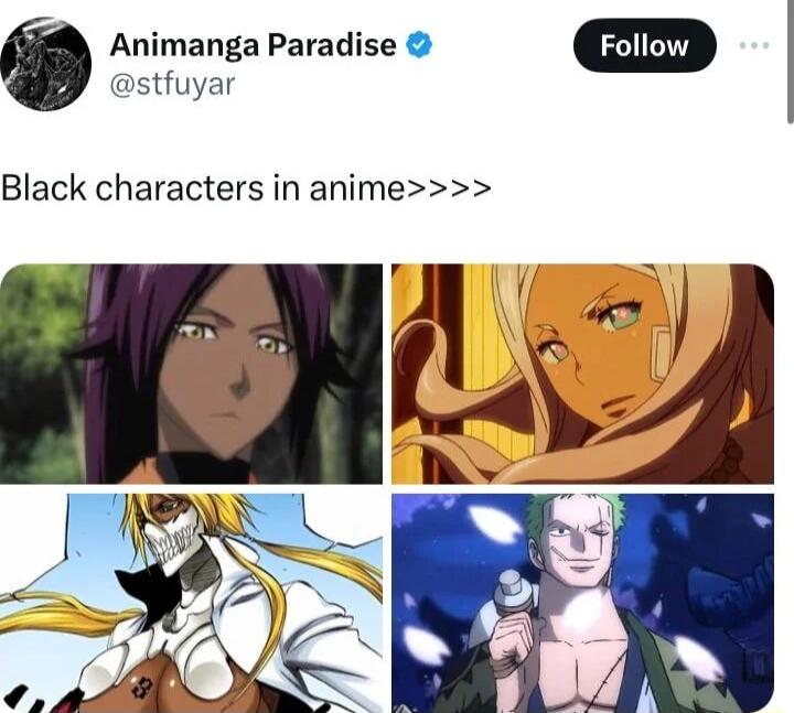 stfuyar Animanga Paradise w Black characters in anime