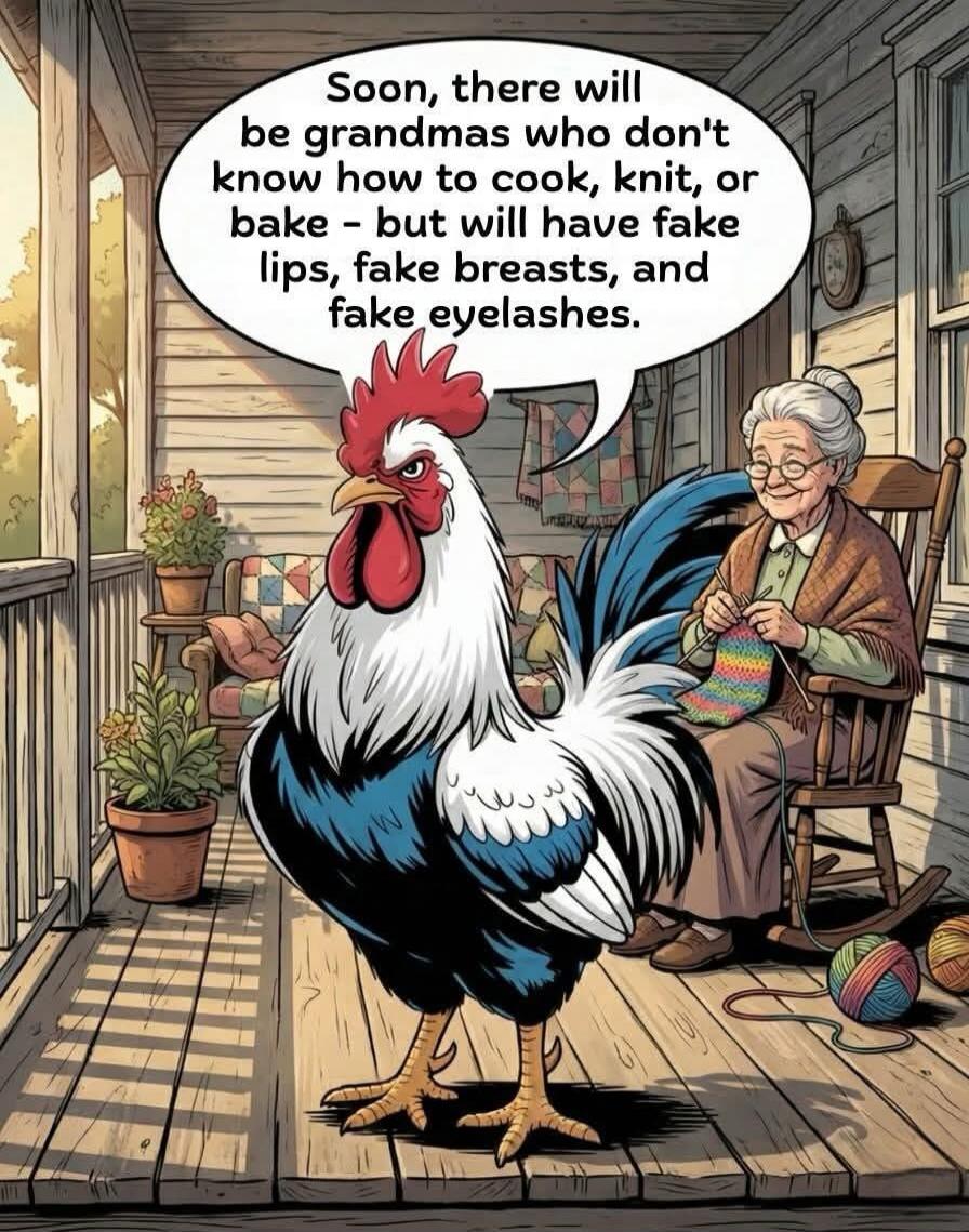 Soon, there will be grandmas who don't know how to cook, knit, or bake - but will have fake lips, fake breasts, and fake eyelashes.