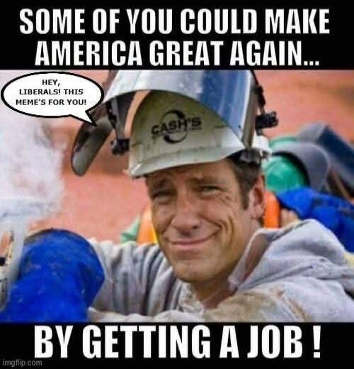 SOME OF YOU COULD MAKE AMERICA GREAT AGAIN... HEY, LIBERALS! THIS MEME'S FOR YOU! BY GETTING A JOB!