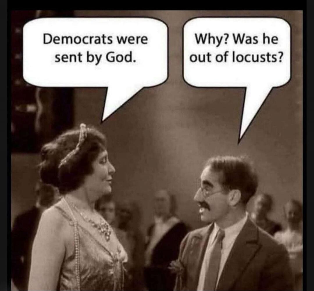 Democrats were sent by God. Why? Was he out of locusts?