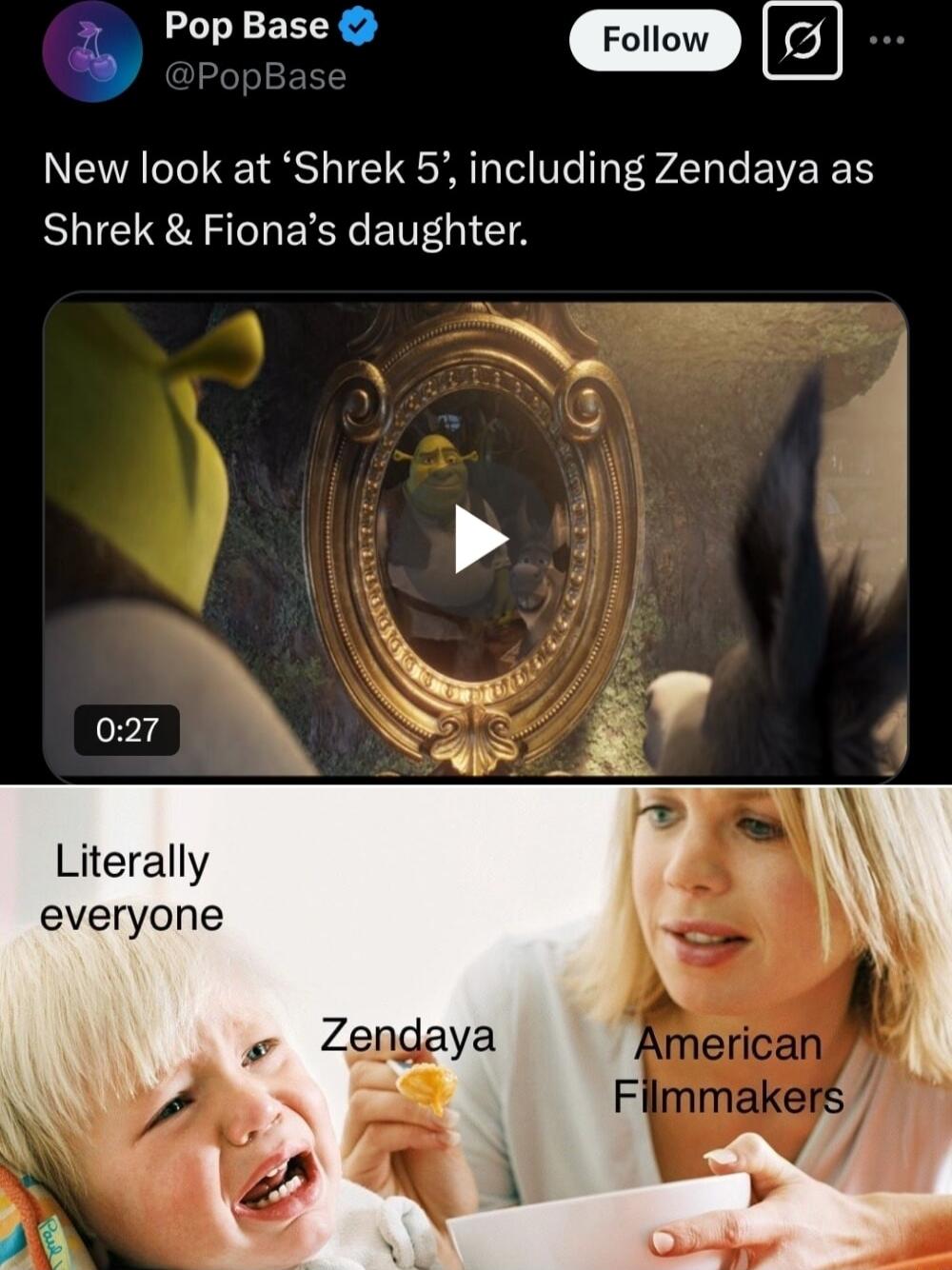 g o New look at Shrek 5 including Zendaya as Shrek Fionas daughter NG e Literally everyone