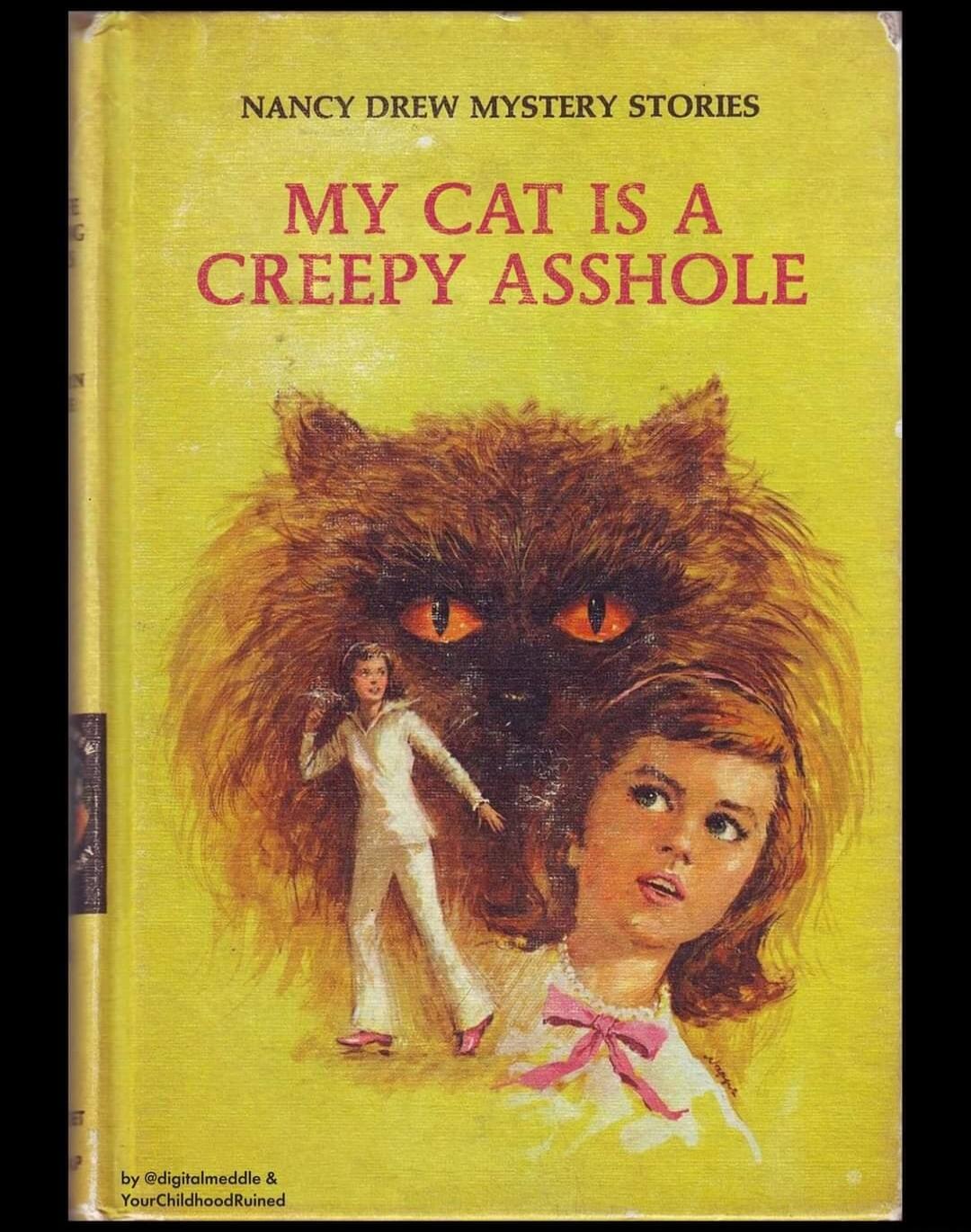 NANCY DREW MYSTERY STORIES
MY CAT IS A CREEPY ASSHOLE
by @globalmade & YourChildhoodRuined