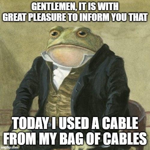 GENTLEMENITIS WITH GREATPLEASURE TO INFORM YOU THAT N TODAYI USED A CABLE FROM MY BAGOF CABLES