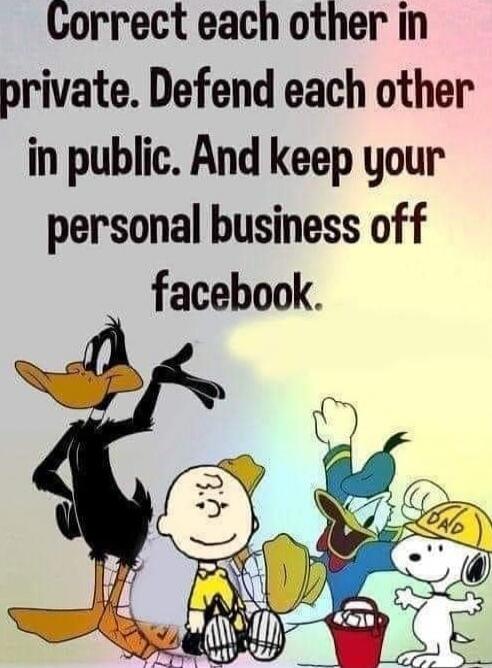 Correct each other in private. Defend each other in public. And keep your personal business off facebook.