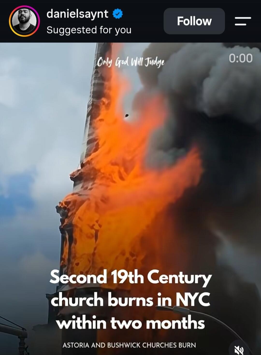 Only God Will Judge. Second 19th Century church burns in NYC within two months. Astoria and Bushwick churches burn.