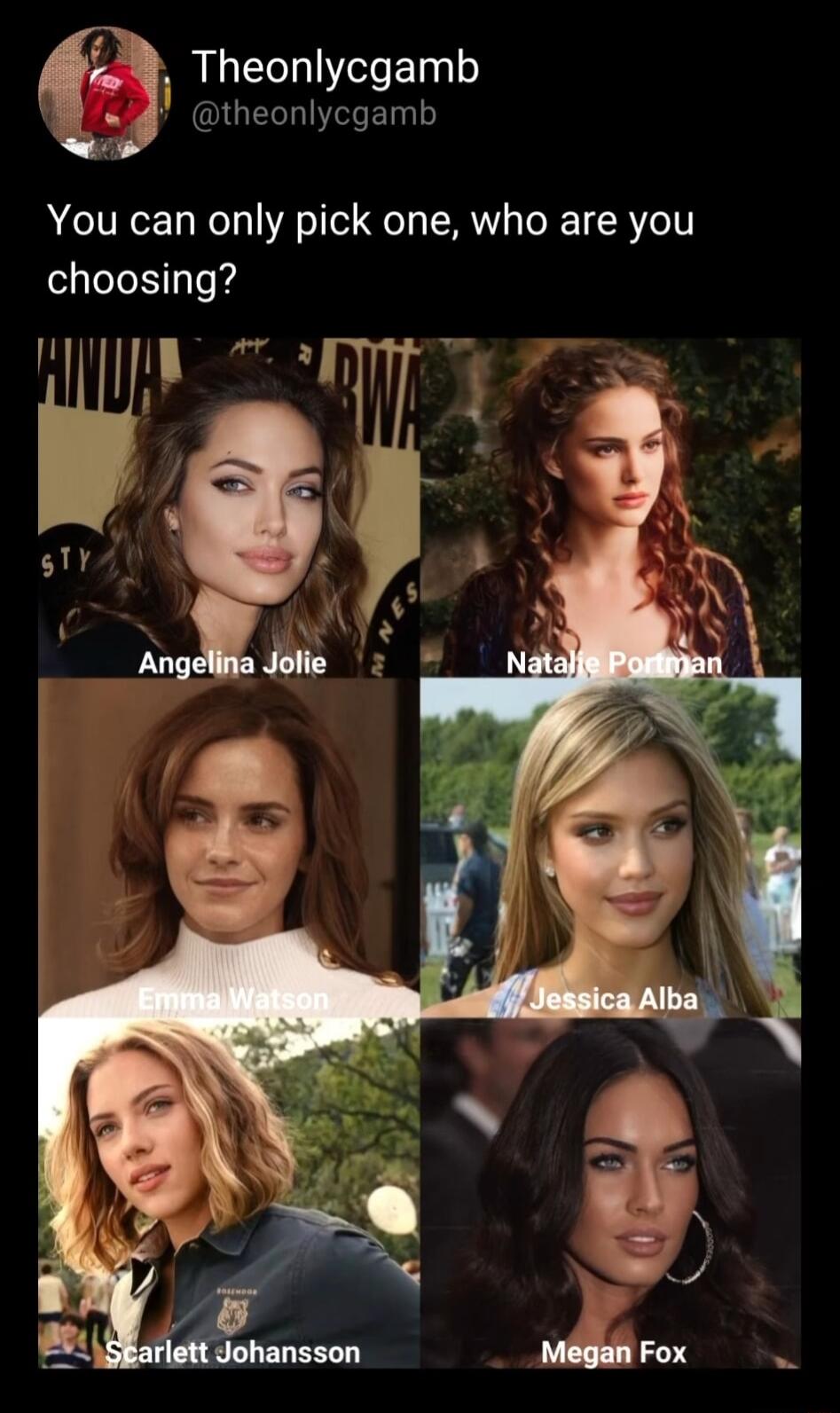 Theonlycgamb theonlycgamb You can only pick one who are you choosing AT
