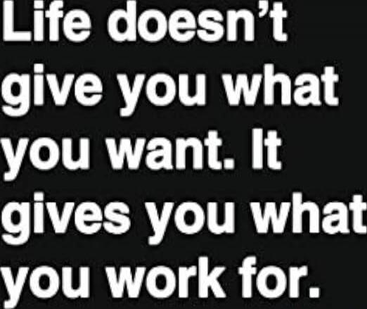 Life doesn't give you what you want. It gives you what you work for.