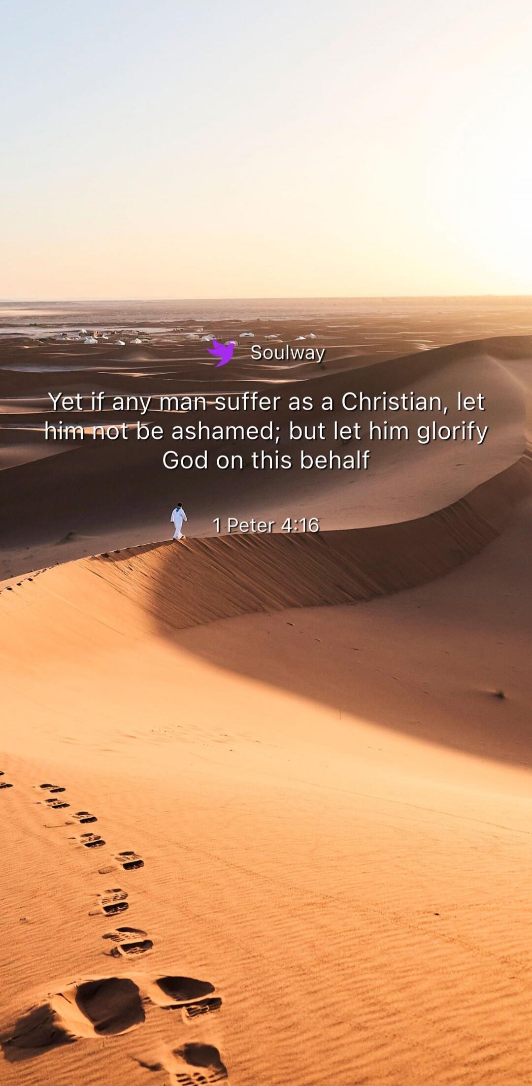 Yet if any man suffer as a Christian, let him not be ashamed; but let him glorify God on this behalf 1 Peter 4:16
