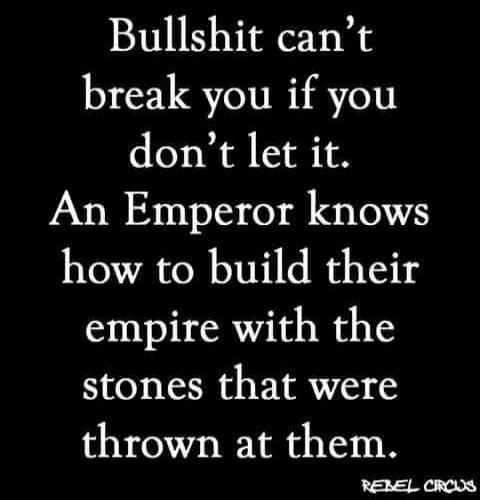 Bullshit can't break you if you don't let it. An Emperor knows how to build their empire with the stones that were thrown at them.