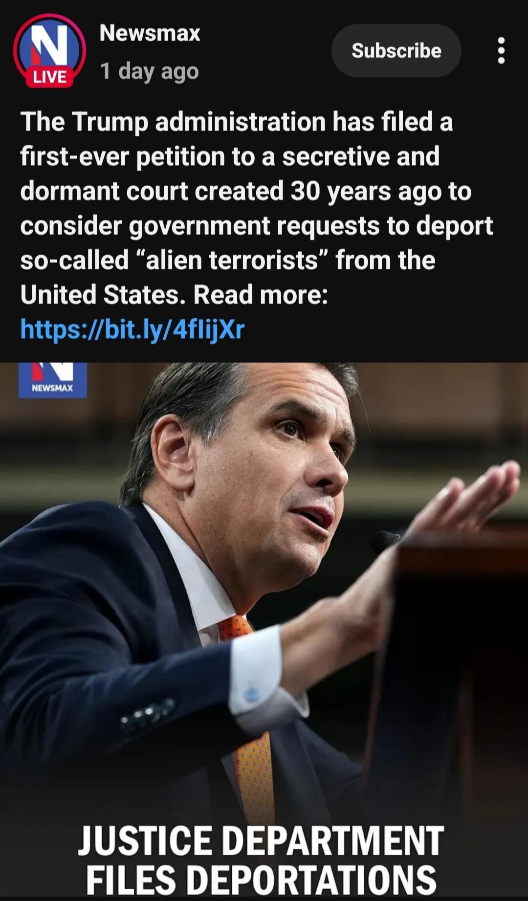 The Trump administration has filed a first-ever petition to a secretive and dormant court created 30 years ago to consider government requests to deport so-called “alien terrorists” from the United States. JUSTICE DEPARTMENT FILES DEPORTATIONS.