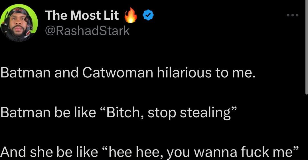 The Most Lit GEERLEL I CENNERE T NOE I ERIETCIVER N TN Batman be like Bitch stop stealing And she be like hee hee you wanna fuck me