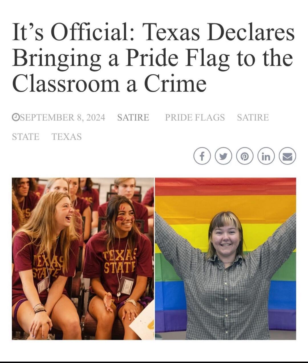 Its Official Texas Declares Bringing a Pride Flag to the Classroom a Crime o SATIRE H0i J