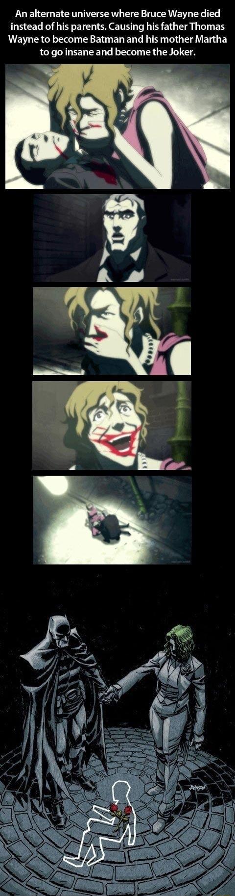 An alternate universe where Bruce Wayne died instead of his parents Causing his father Thomas UL ER CY T B E TG EREN L Tt G g U ET G F to go insane and become the Joker