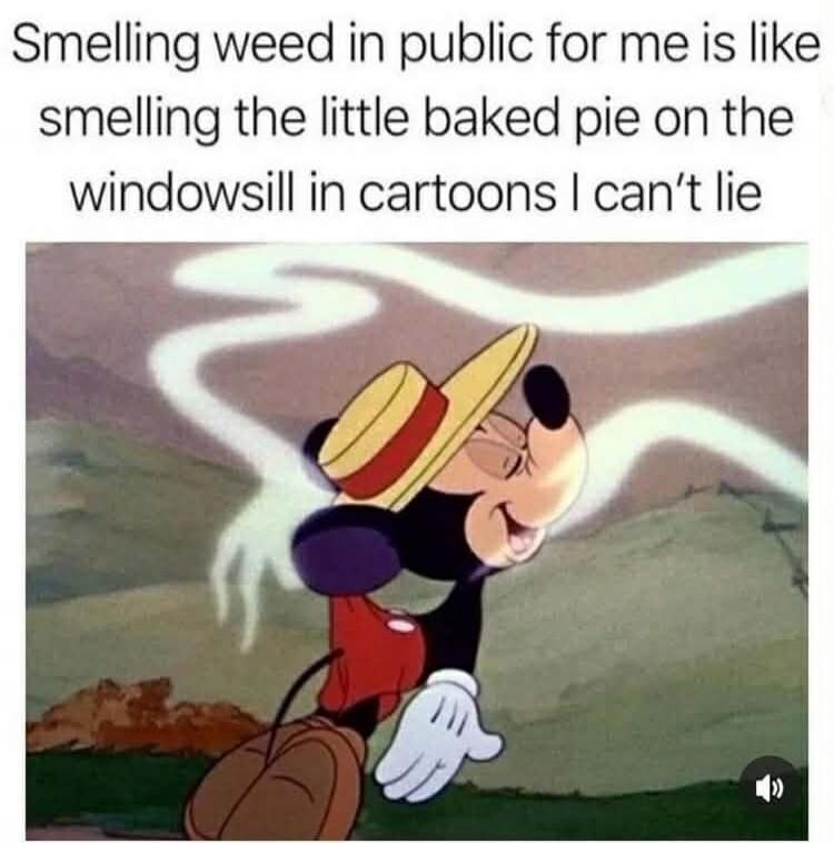 Smelling weed in public for me is like smelling the little baked pie on the windowsill in cartoons I can't lie