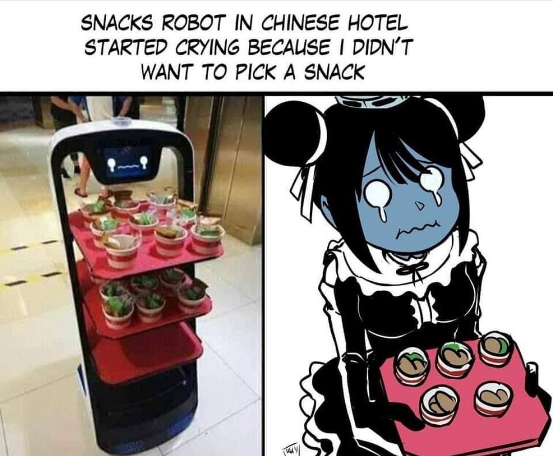 SNACKS ROBOT IN CHINESE HOTEL STARTED CRYING BECAUSE DIDNT WANT TO PICK A SNACK