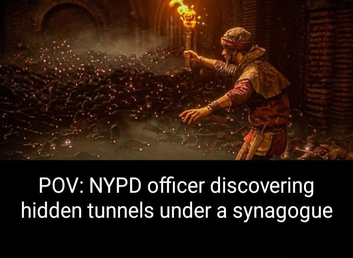 e P o e 20 Vt_ 2 POV NYPD officer discovering hidden tunnels under a synagogue g i1